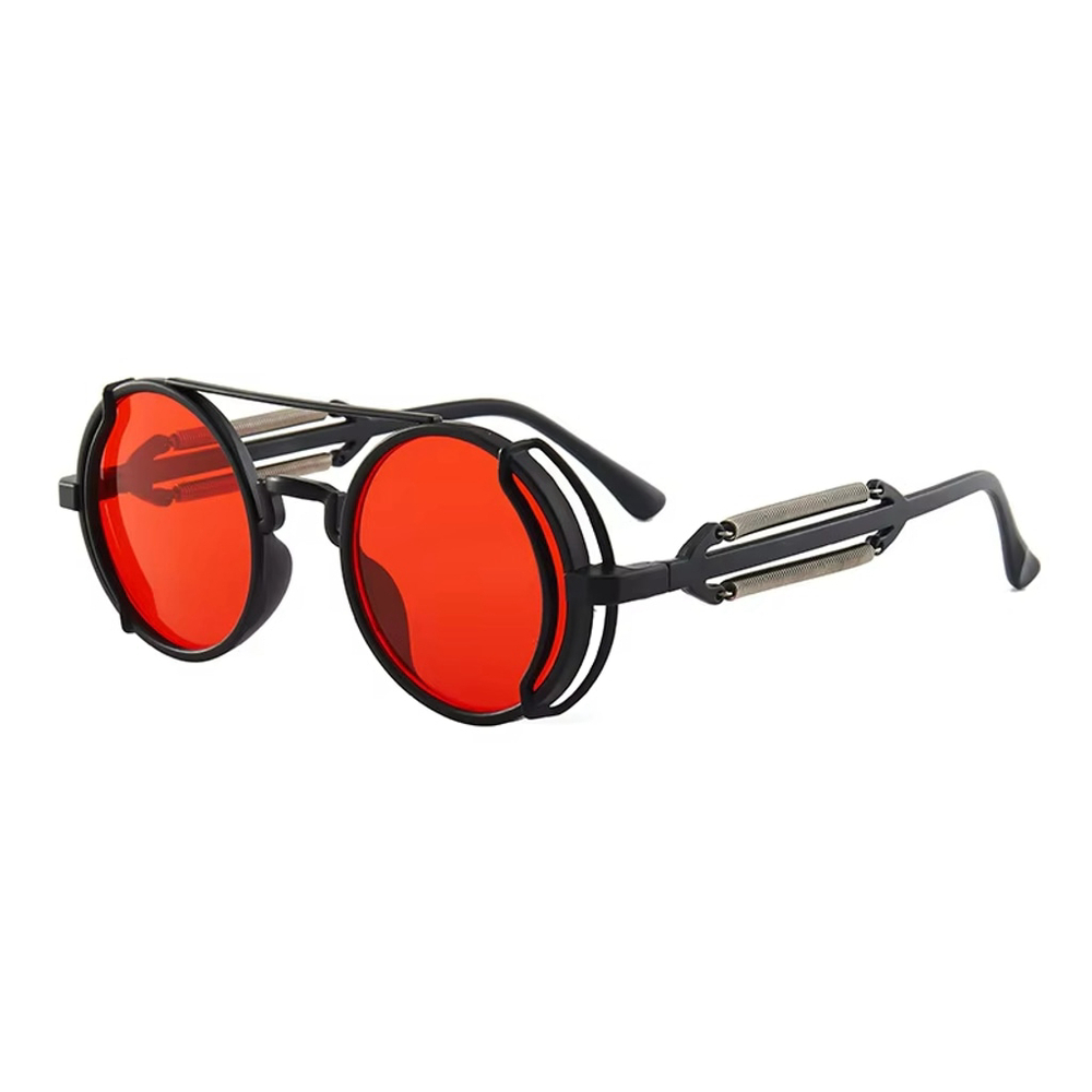 Red Lens Steampunk Sunglasses Retro Punk Round Gothic Shades NWT